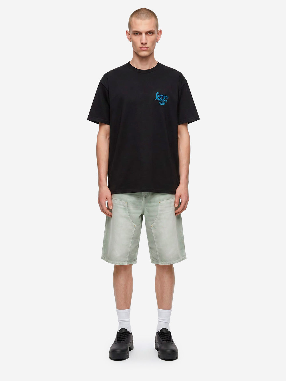 CARHARTT WIP T-shirt nera S/S con grafica 'Waves' Nero Urbanstaroma