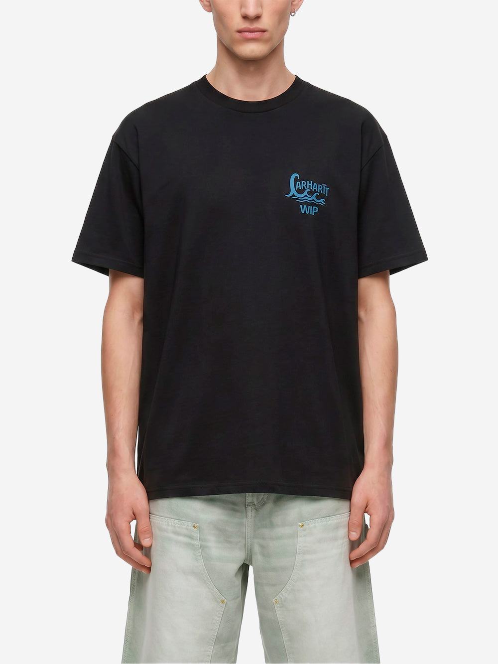 CARHARTT WIP T-shirt nera S/S con grafica 'Waves' Nero Urbanstaroma