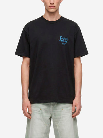CARHARTT WIP T-shirt nera S/S con grafica 'Waves' Nero