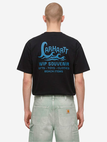 CARHARTT WIP T-shirt nera S/S con grafica 'Waves' Nero