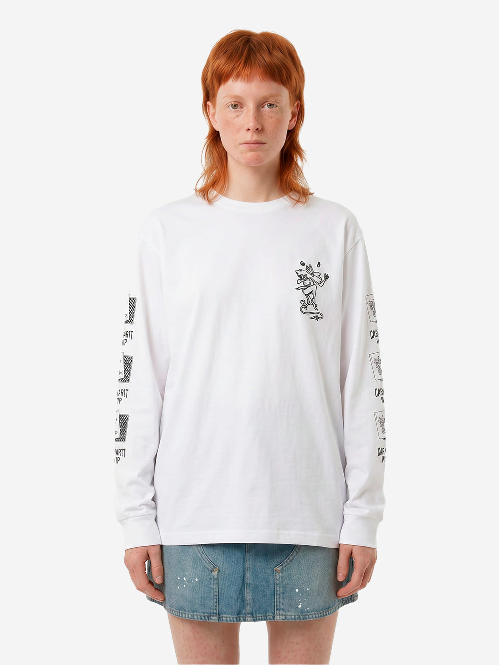 CARHARTT WIP W T-shirt bianca a manica lunga con grafica 'Playing Cards' Bianco Urbanstaroma