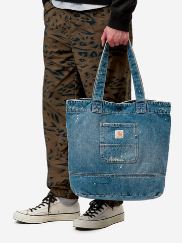 CARHARTT WIP Tote in denim blu chiaro destroyed (28l) Indigo