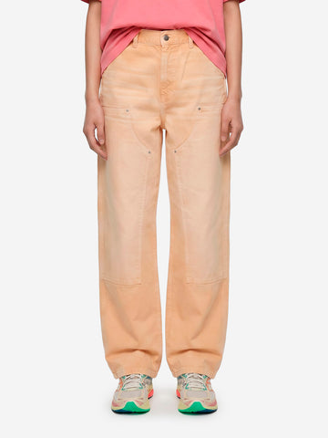 CARHARTT WIP W Pantaloni Brandon 'Double Knee' marroni con trattamento distressed e vernice Sabbia