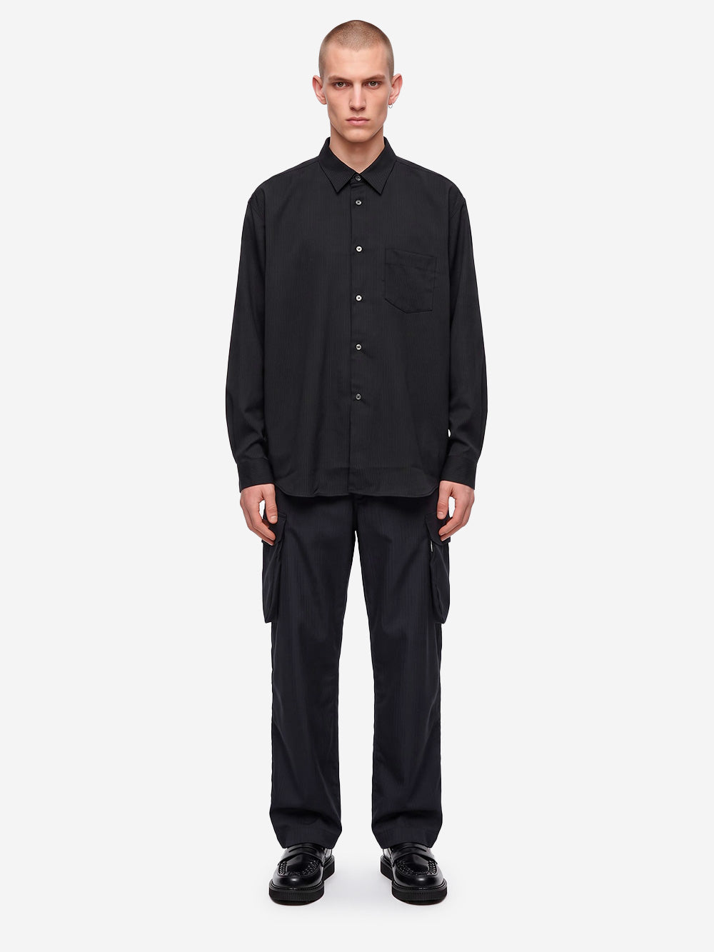 COMME DES GARCONS SHIRT Camicia in misto lana nera con texture a righe Nero Urbanstaroma