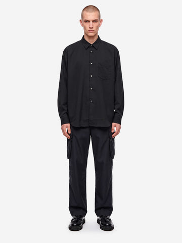 COMME DES GARCONS SHIRT Camicia in misto lana nera con texture a righe Nero