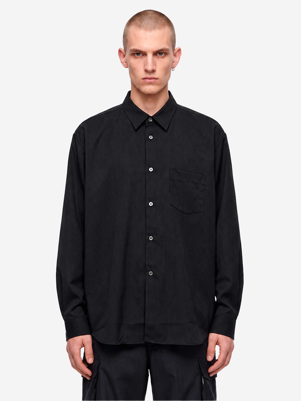 COMME DES GARCONS SHIRT Camicia in misto lana nera con texture a righe Nero Urbanstaroma