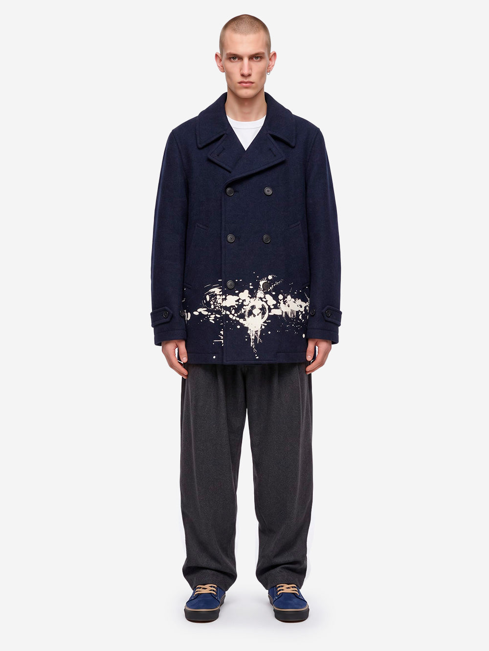 COMME DES GARCONS SHIRT Cappotto doppio petto 'Paint splatter' blu Blu Urbanstaroma