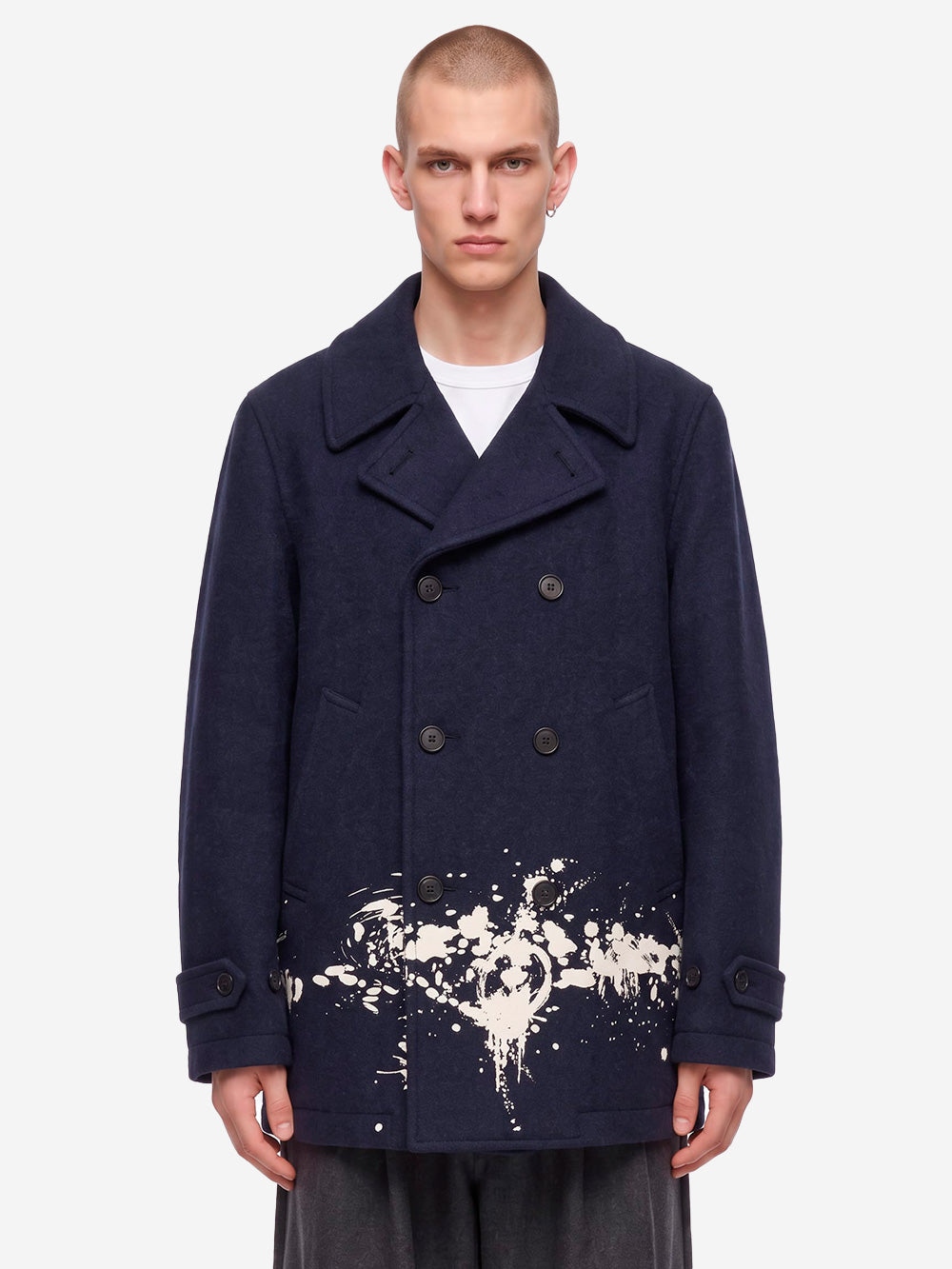 COMME DES GARCONS SHIRT Cappotto doppio petto 'Paint splatter' blu Blu Urbanstaroma