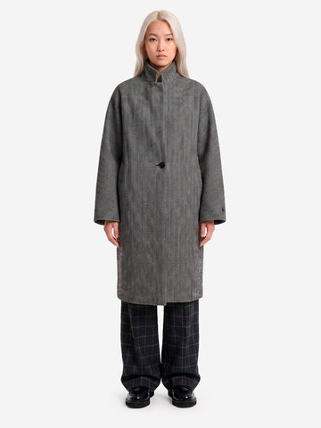 ESSENTIEL ANTWERP Cappotto Cocoon Oversize in Misto Lana a Spina di Pesce Grigio nero