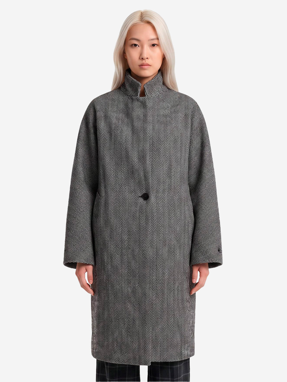 ESSENTIEL ANTWERP Cappotto Cocoon Oversize in Misto Lana a Spina di Pesce Grigio nero Urbanstaroma