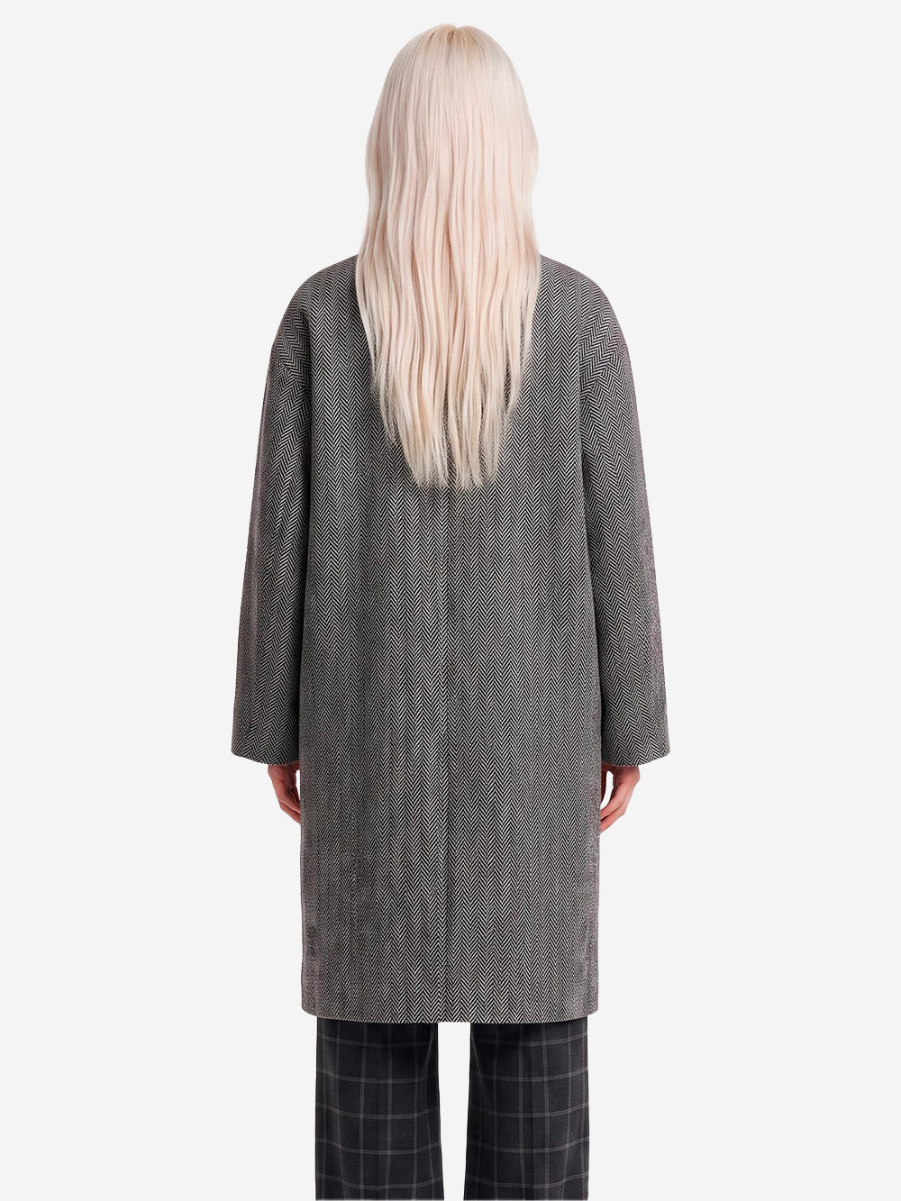 ESSENTIEL ANTWERP Cappotto Cocoon Oversize in Misto Lana a Spina di Pesce Grigio nero Urbanstaroma