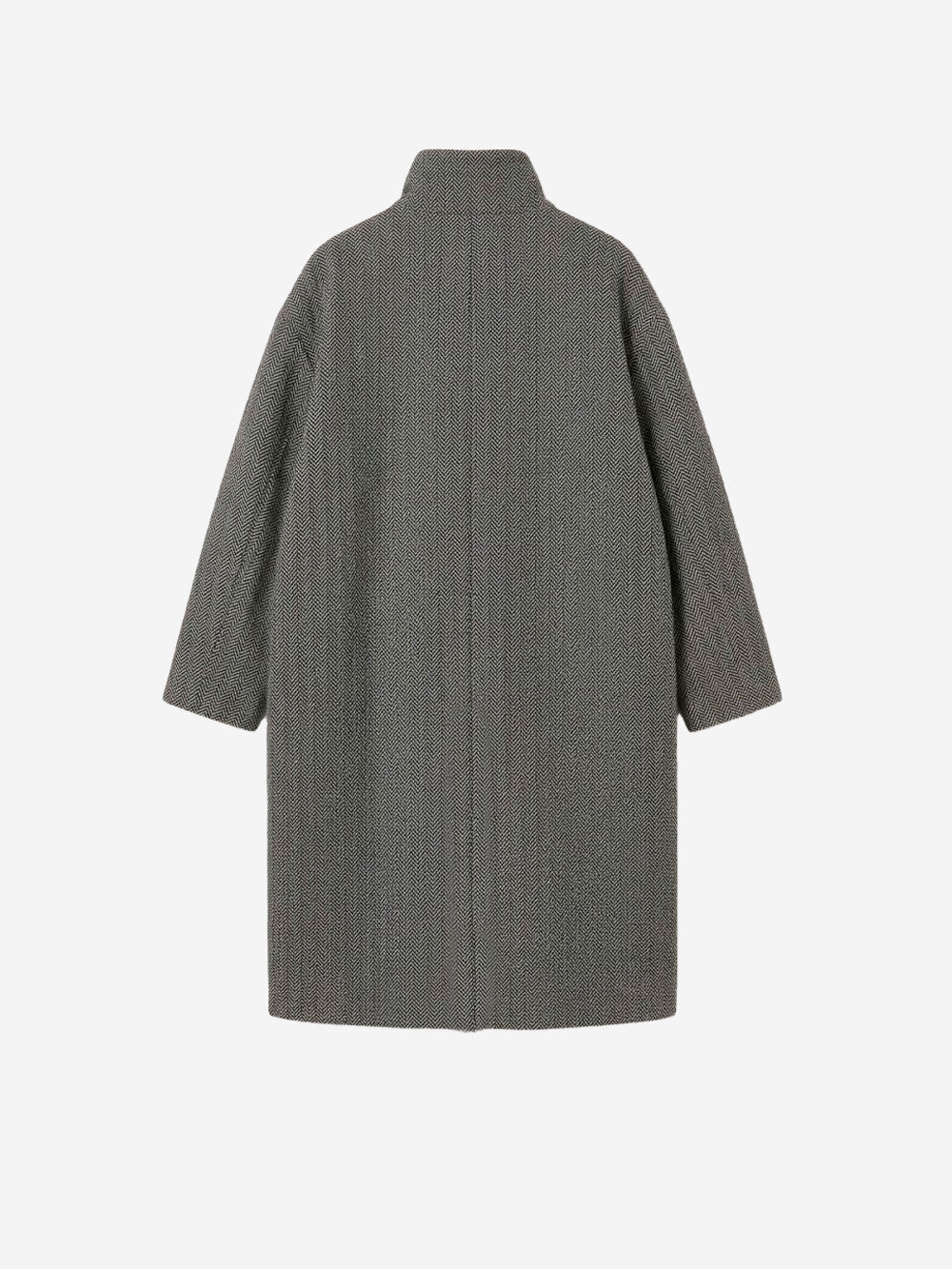 ESSENTIEL ANTWERP Cappotto Cocoon Oversize in Misto Lana a Spina di Pesce Grigio nero Urbanstaroma