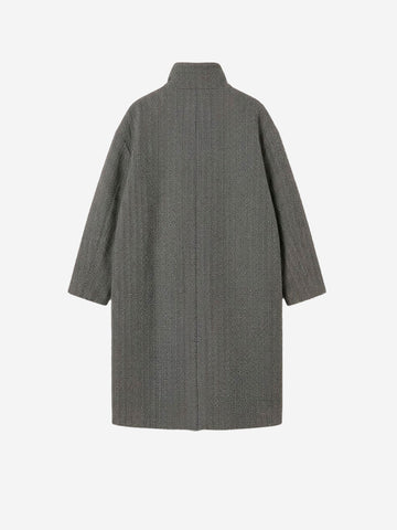 ESSENTIEL ANTWERP Cappotto Cocoon Oversize in Misto Lana a Spina di Pesce Grigio nero
