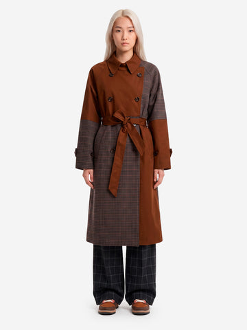 ESSENTIEL ANTWERP Trench doppiopetto color-block marrone e grigio Marrone