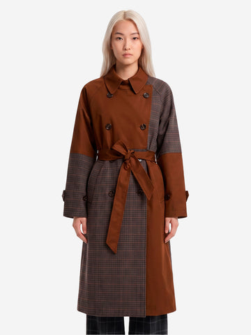 ESSENTIEL ANTWERP Trench doppiopetto color-block marrone e grigio Marrone