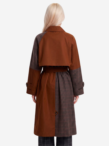 ESSENTIEL ANTWERP Trench doppiopetto color-block marrone e grigio Marrone