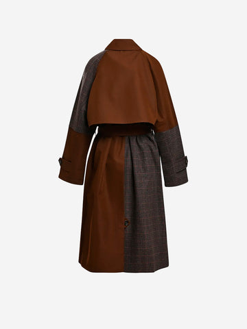 ESSENTIEL ANTWERP Trench doppiopetto color-block marrone e grigio Marrone