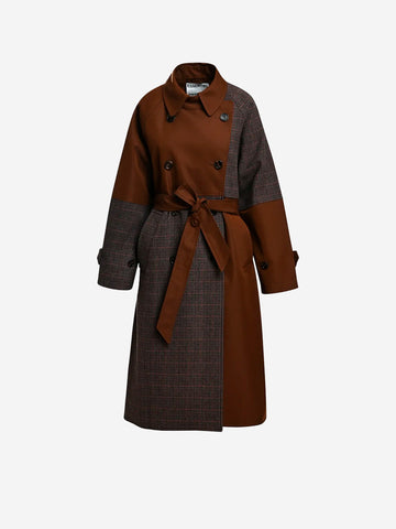 ESSENTIEL ANTWERP Trench doppiopetto color-block marrone e grigio Marrone