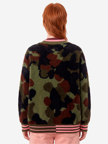ESSENTIEL ANTWERP Cardigan in jacquard mimetico con bordi rosa Camoflage