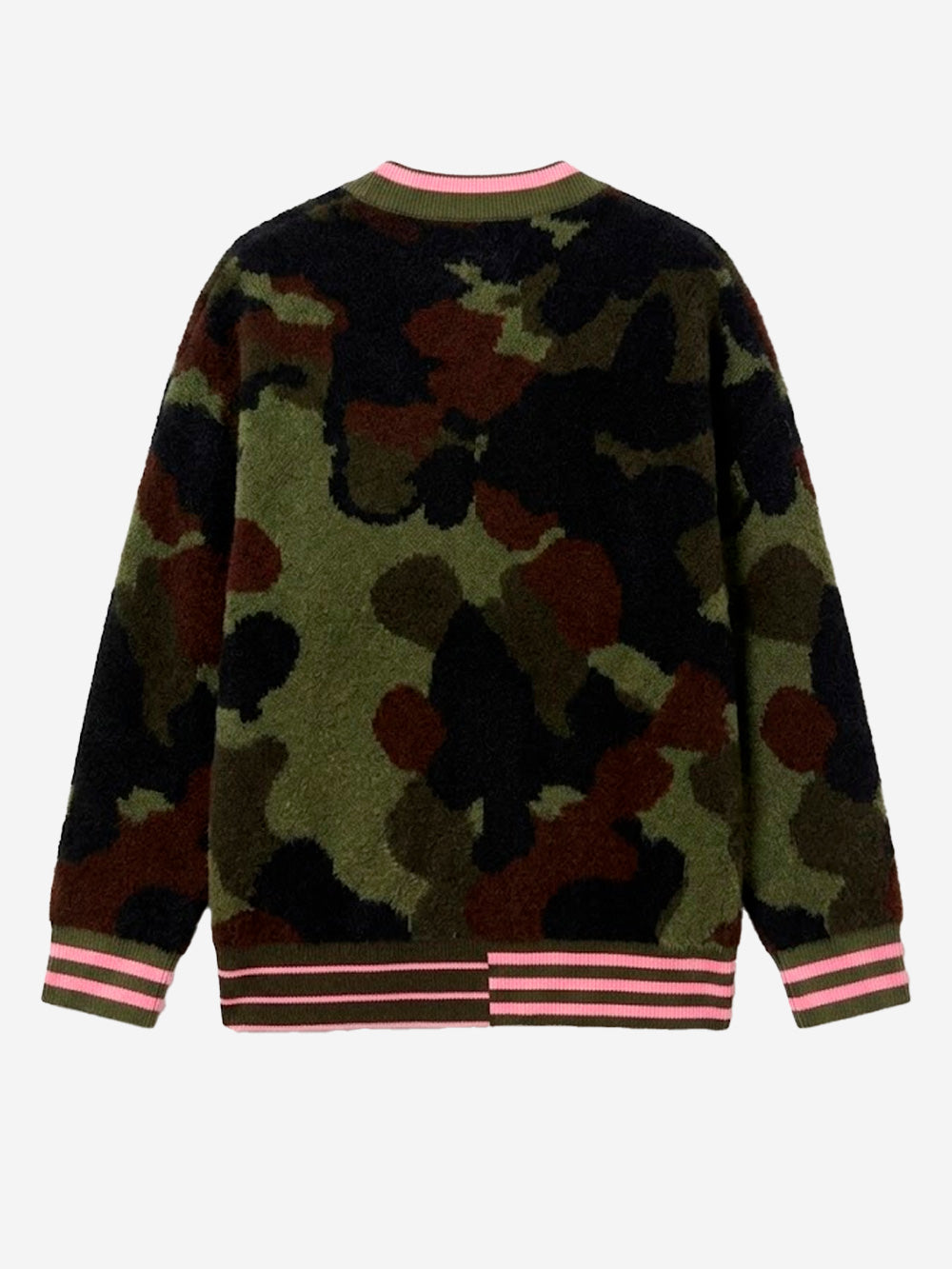 ESSENTIEL ANTWERP Cardigan in jacquard mimetico con bordi rosa Camoflage Urbanstaroma