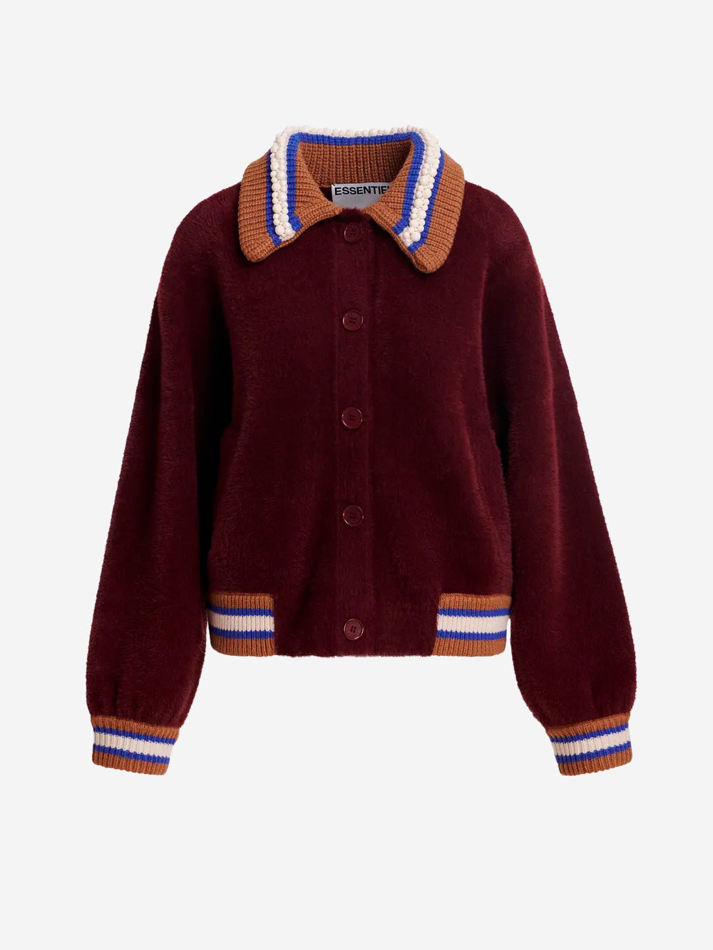 ESSENTIEL ANTWERP Cardigan bordeaux con colletto a contrasto Bordeaux Urbanstaroma
