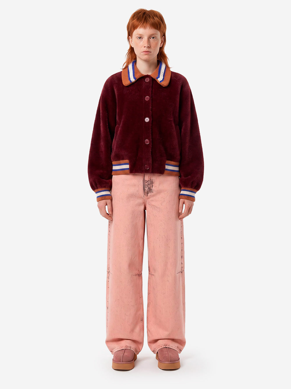 ESSENTIEL ANTWERP Cardigan bordeaux con colletto a contrasto Bordeaux Urbanstaroma
