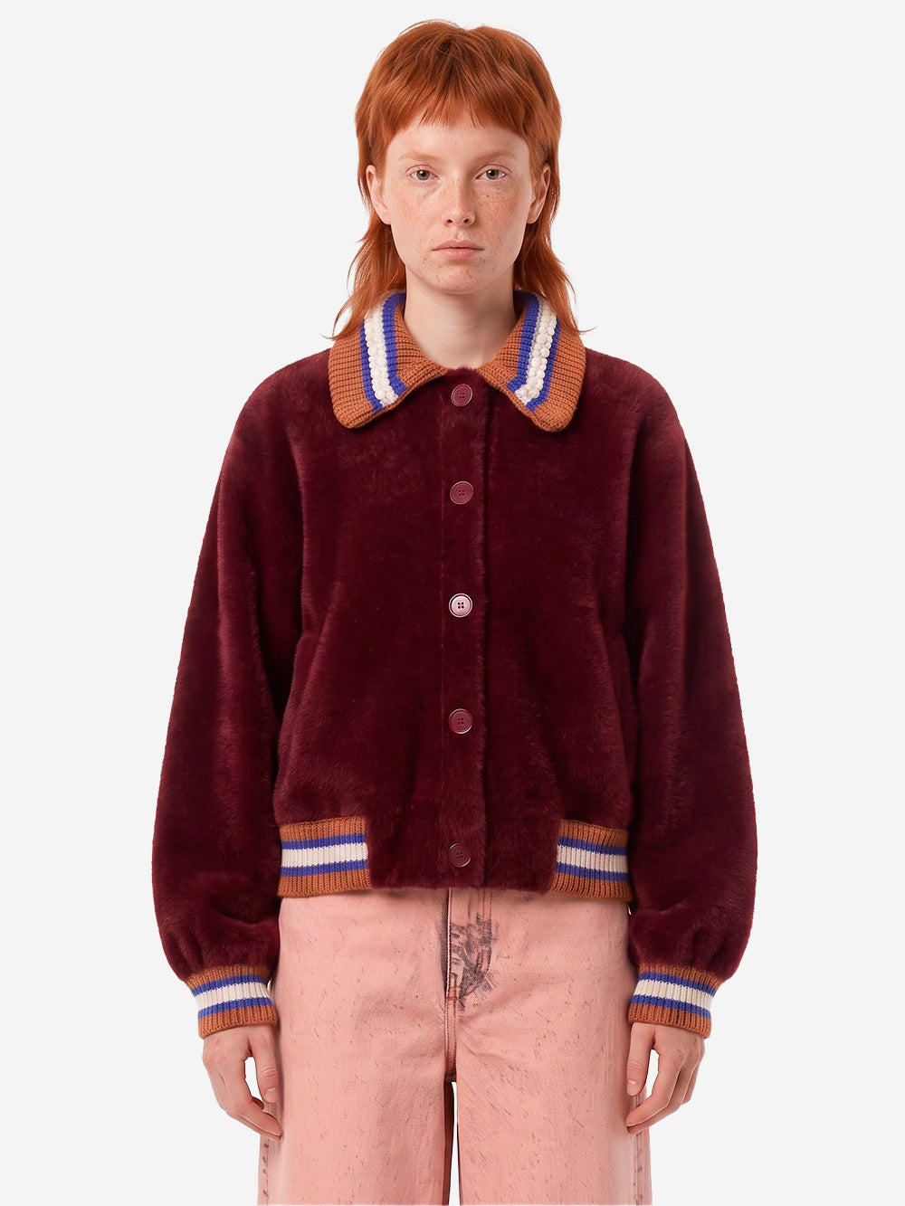 ESSENTIEL ANTWERP Cardigan bordeaux con colletto a contrasto Bordeaux Urbanstaroma