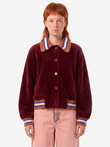 ESSENTIEL ANTWERP Cardigan bordeaux con colletto a contrasto Bordeaux