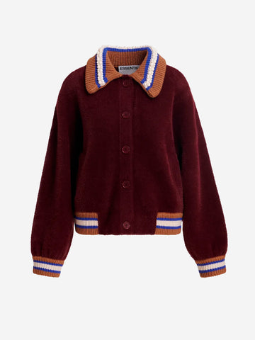 ESSENTIEL ANTWERP Cardigan bordeaux con colletto a contrasto Bordeaux