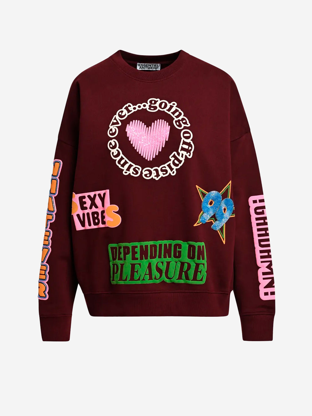 ESSENTIEL ANTWERP Felpa burgundy con grafiche e decorazioni Burgundy Urbanstaroma