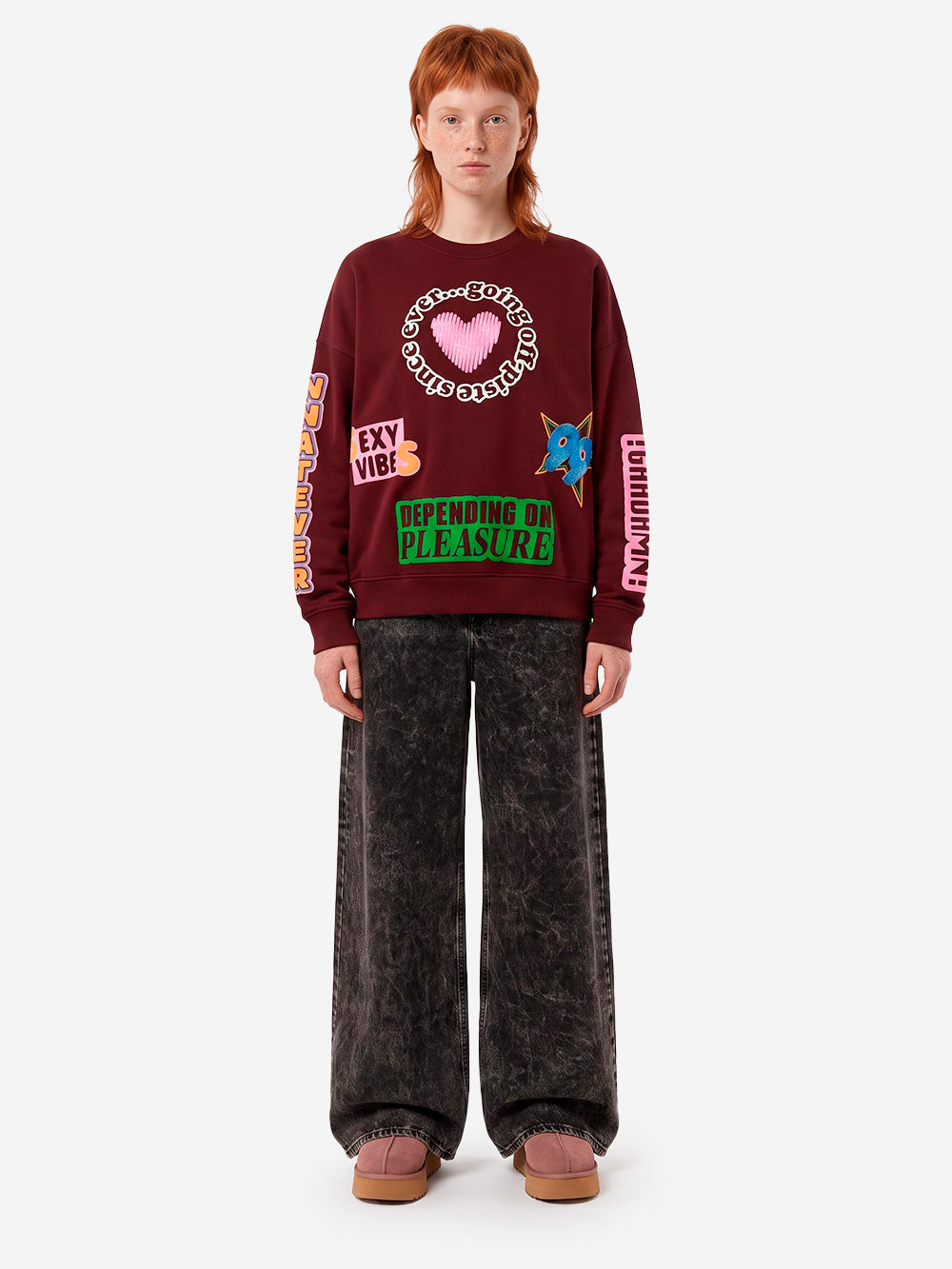 ESSENTIEL ANTWERP Felpa burgundy con grafiche e decorazioni Burgundy Urbanstaroma