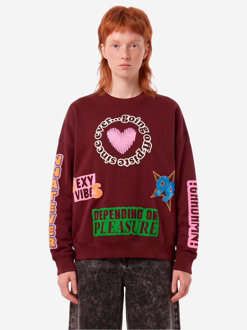 ESSENTIEL ANTWERP Felpa burgundy con grafiche e decorazioni Burgundy Urbanstaroma