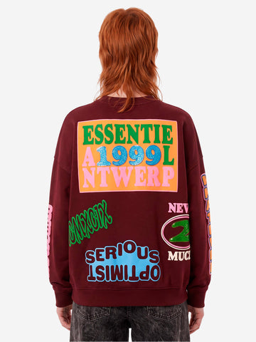 ESSENTIEL ANTWERP Felpa burgundy con grafiche e decorazioni Burgundy