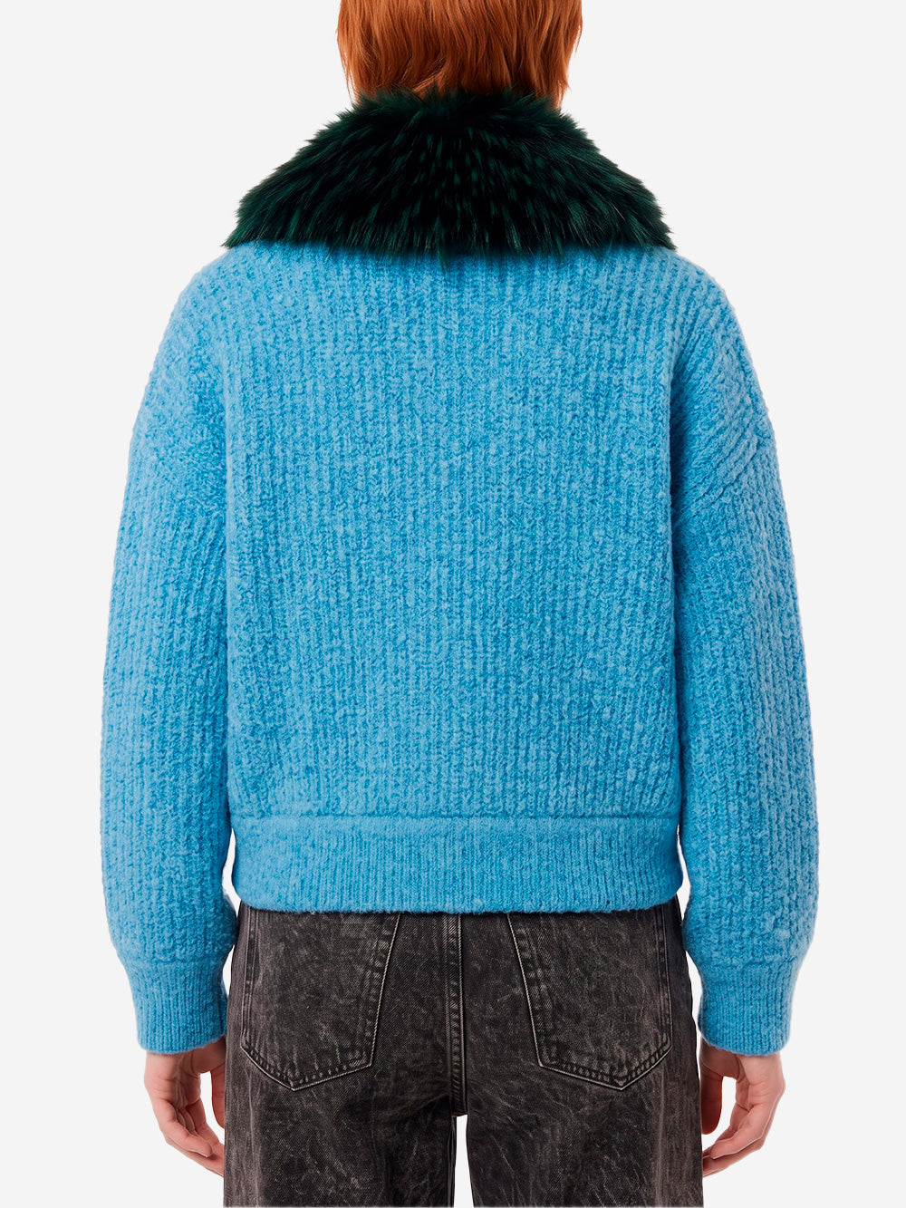 ESSENTIEL ANTWERP Bomber azzurro in bouclé con colletto rimovibile in pelliccia sintetica Celeste Urbanstaroma