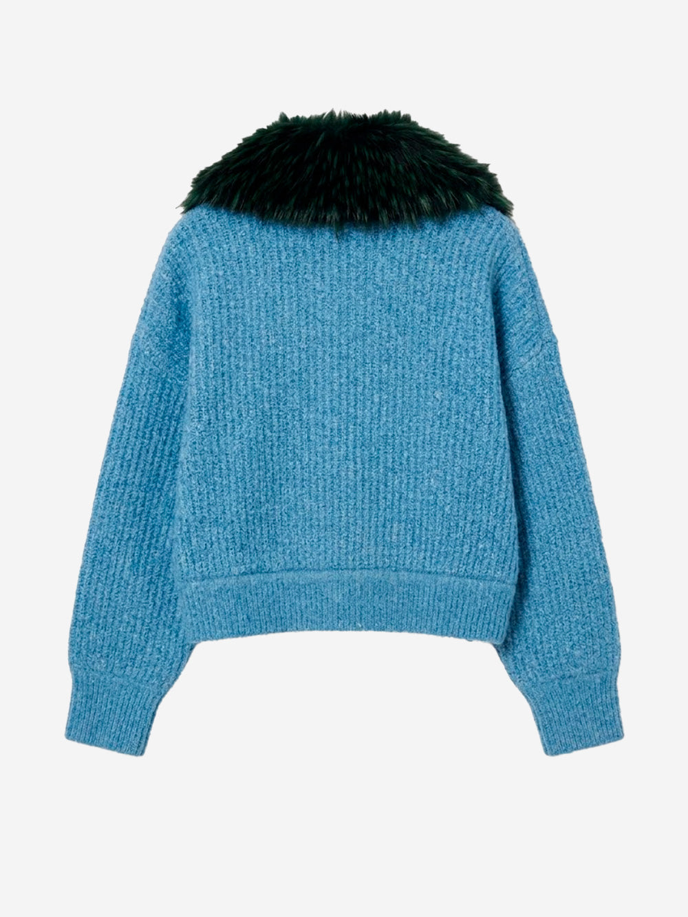 ESSENTIEL ANTWERP Bomber azzurro in bouclé con colletto rimovibile in pelliccia sintetica Celeste Urbanstaroma