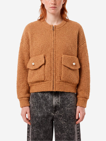 ESSENTIEL ANTWERP Bomber cammello in bouclé con colletto rimovibile in pelliccia sintetica Cammello