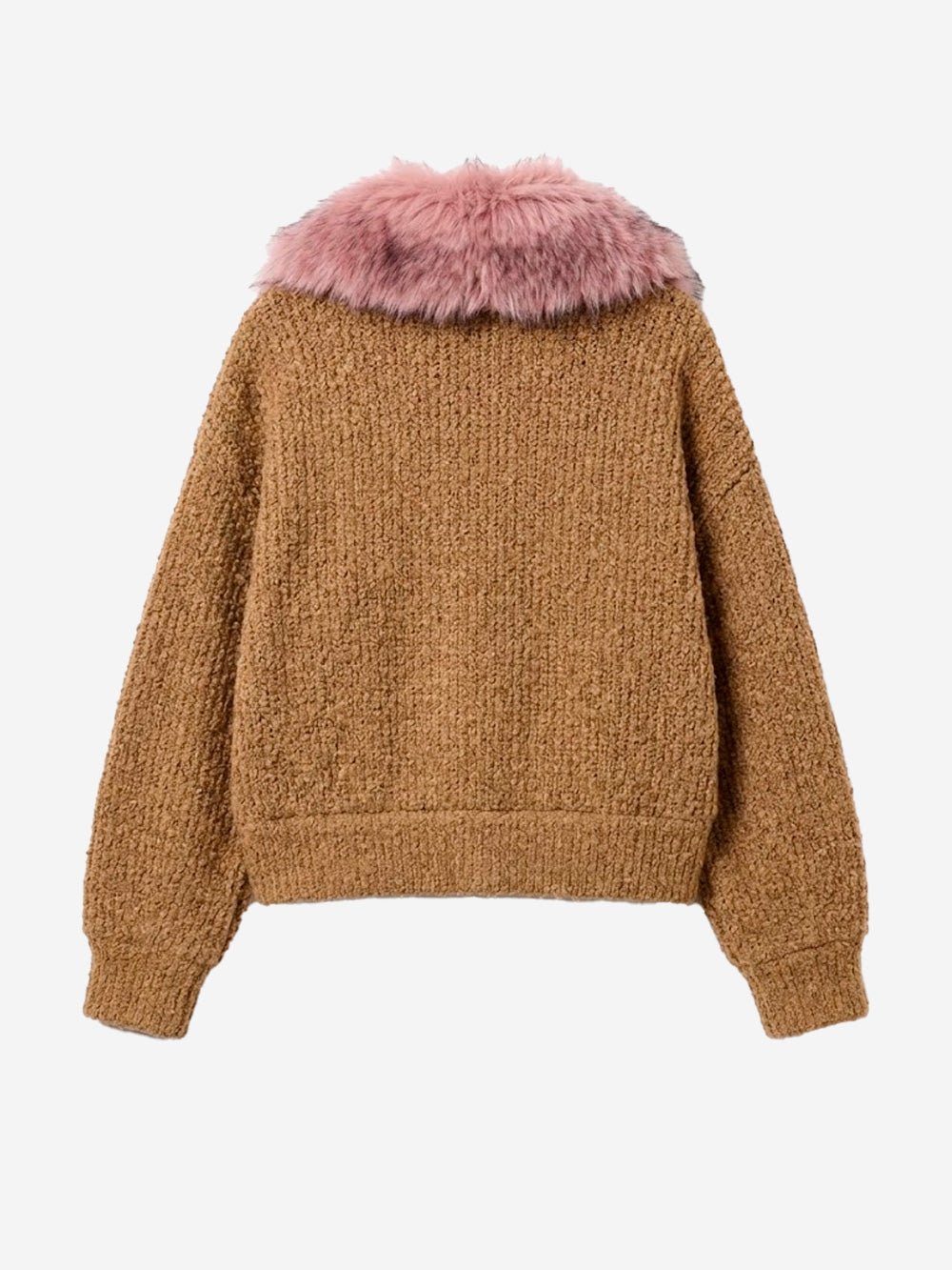 ESSENTIEL ANTWERP Bomber cammello in bouclé con colletto rimovibile in pelliccia sintetica Cammello Urbanstaroma