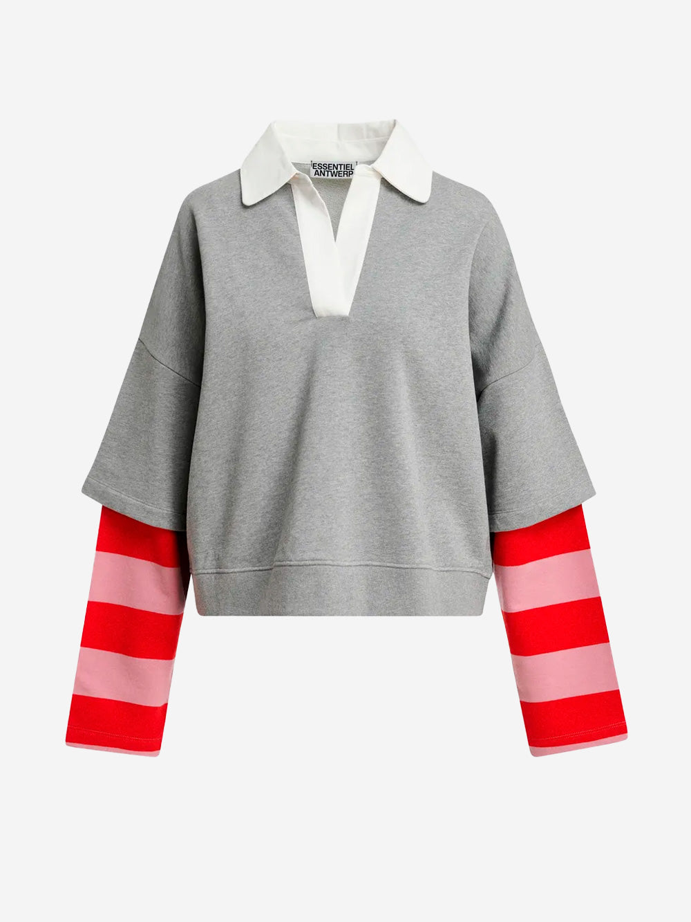 ESSENTIEL ANTWERP Felpa grigia a strati con collo a polo e maniche a righe grigio Urbanstaroma