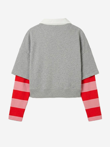 ESSENTIEL ANTWERP Felpa grigia a strati con collo a polo e maniche a righe grigio