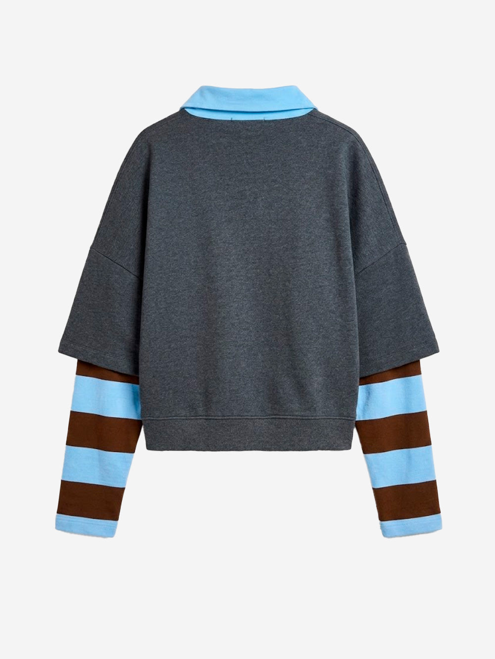 ESSENTIEL ANTWERP Felpa grigio scuro a strati con collo a polo e maniche a righe Grigio scuro Urbanstaroma