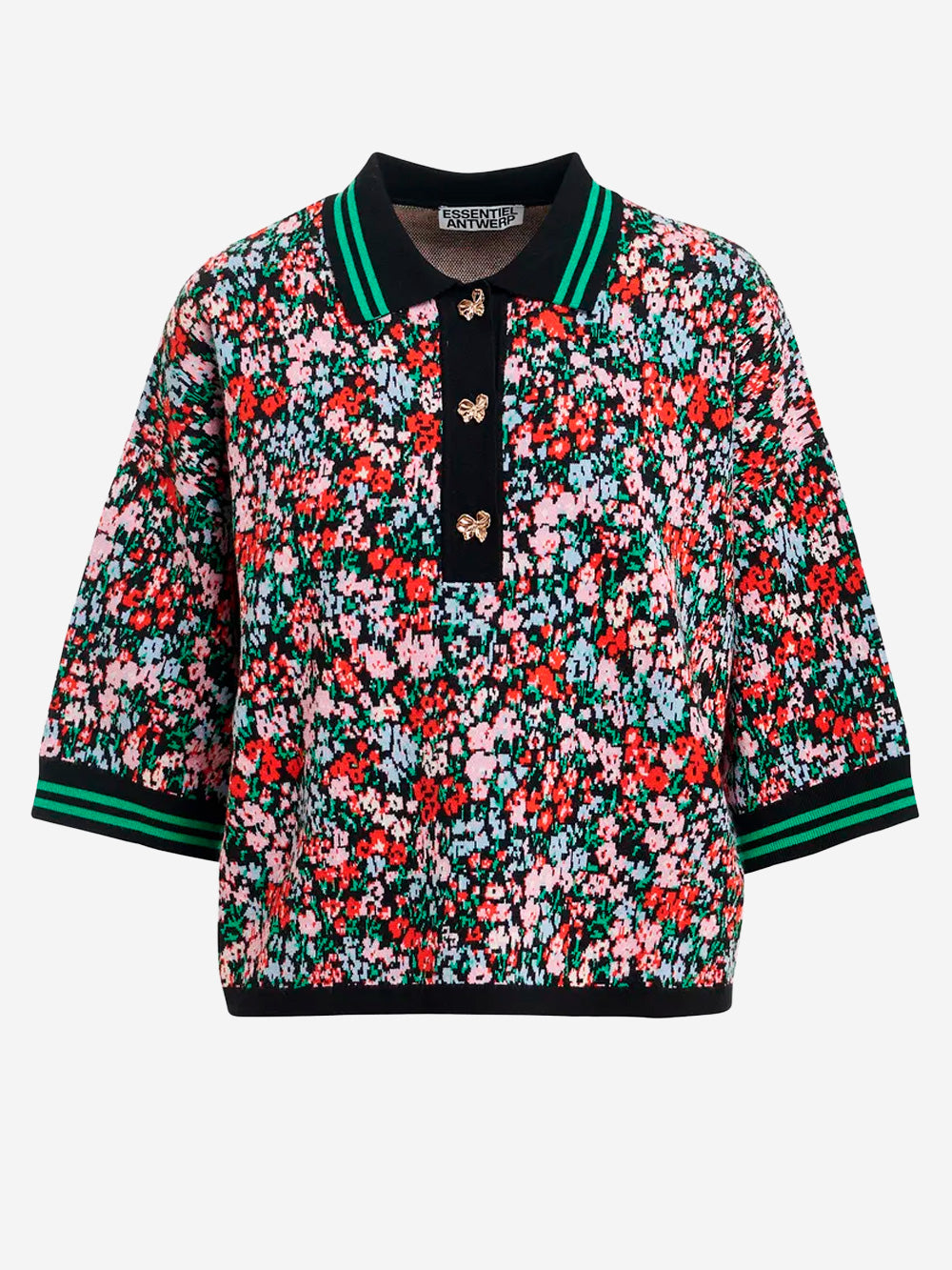 ESSENTIEL ANTWERP Polo in maglia con stampa floreale e bottoni a fiocco Multicolor Urbanstaroma