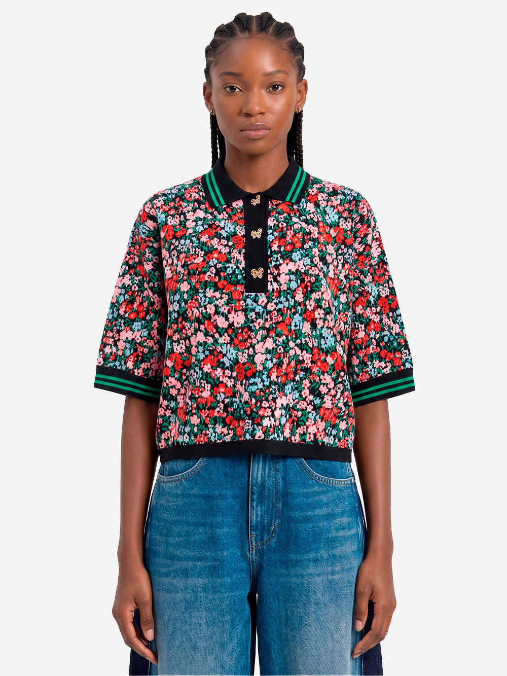 ESSENTIEL ANTWERP Polo in maglia con stampa floreale e bottoni a fiocco Multicolor Urbanstaroma