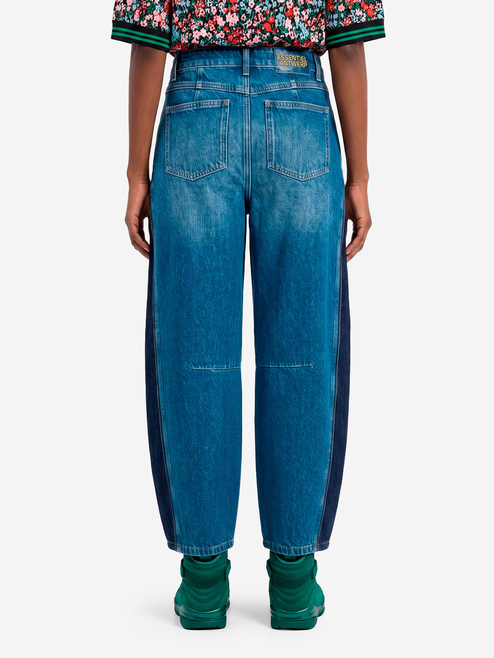 ESSENTIEL ANTWERP Jeans blu barrel con pannelli laterali a contrasto Blu Urbanstaroma