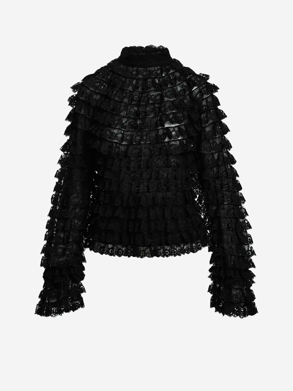 ESSENTIEL ANTWERP Maglia in pizzo nero con volant a strati Nero Urbanstaroma