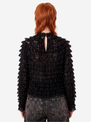 ESSENTIEL ANTWERP Maglia in pizzo nero con volant a strati Nero