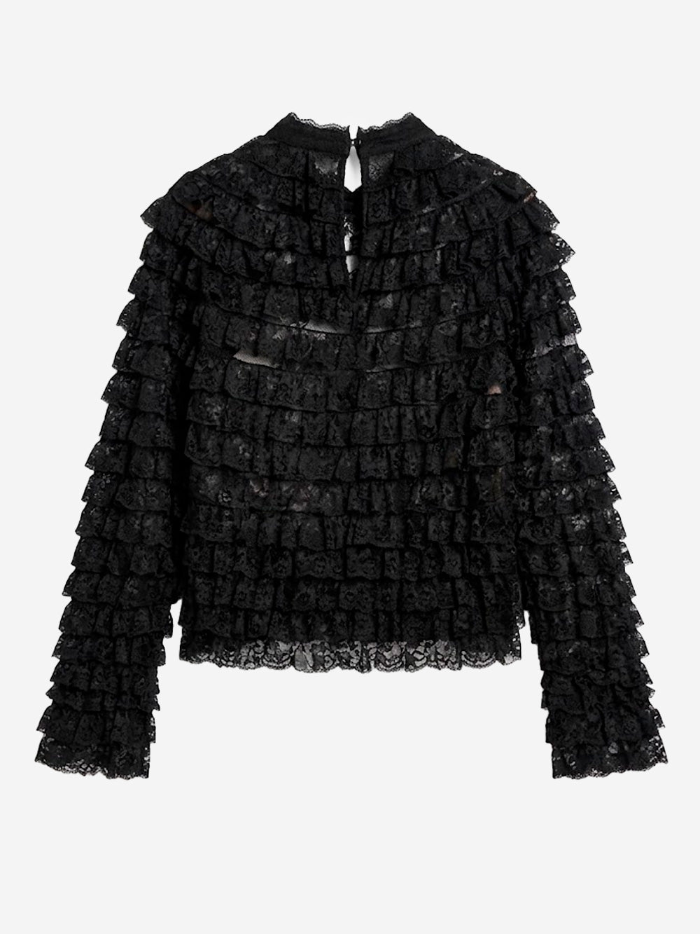 ESSENTIEL ANTWERP Maglia in pizzo nero con volant a strati Nero Urbanstaroma