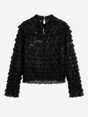 ESSENTIEL ANTWERP Maglia in pizzo nero con volant a strati Nero