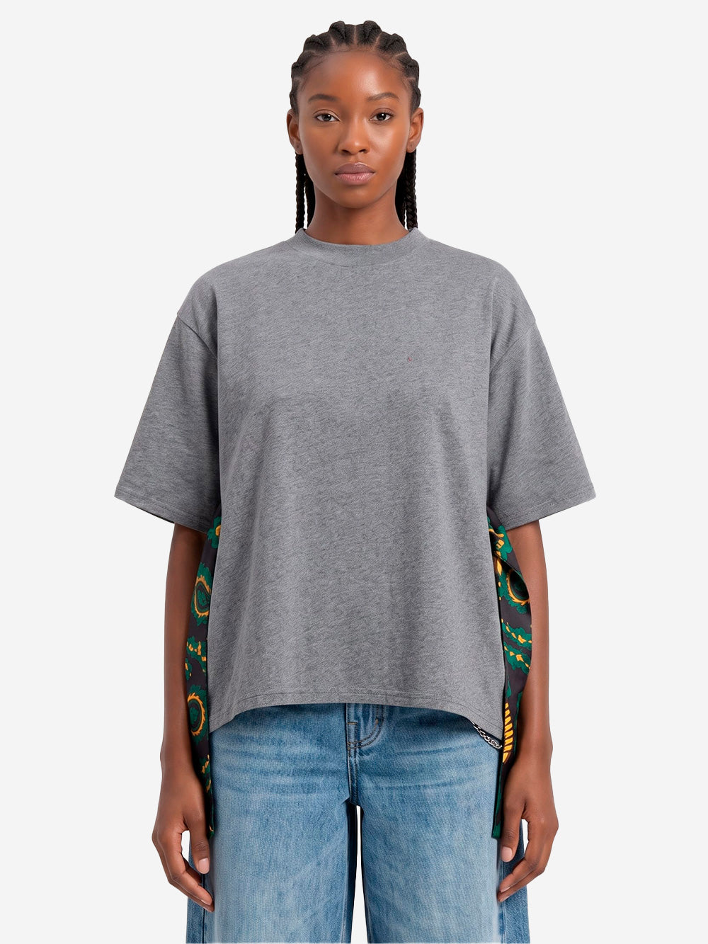 ESSENTIEL ANTWERP T-shirt grigia con sciarpa e inserti in seta grigio Urbanstaroma