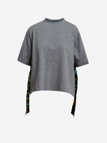 ESSENTIEL ANTWERP T-shirt grigia con sciarpa e inserti in seta grigio