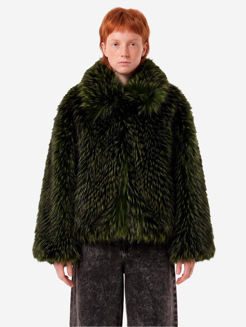 ESSENTIEL ANTWERP Giacca Oversize in Pelliccia Sintetica Verde Verde scuro Urbanstaroma